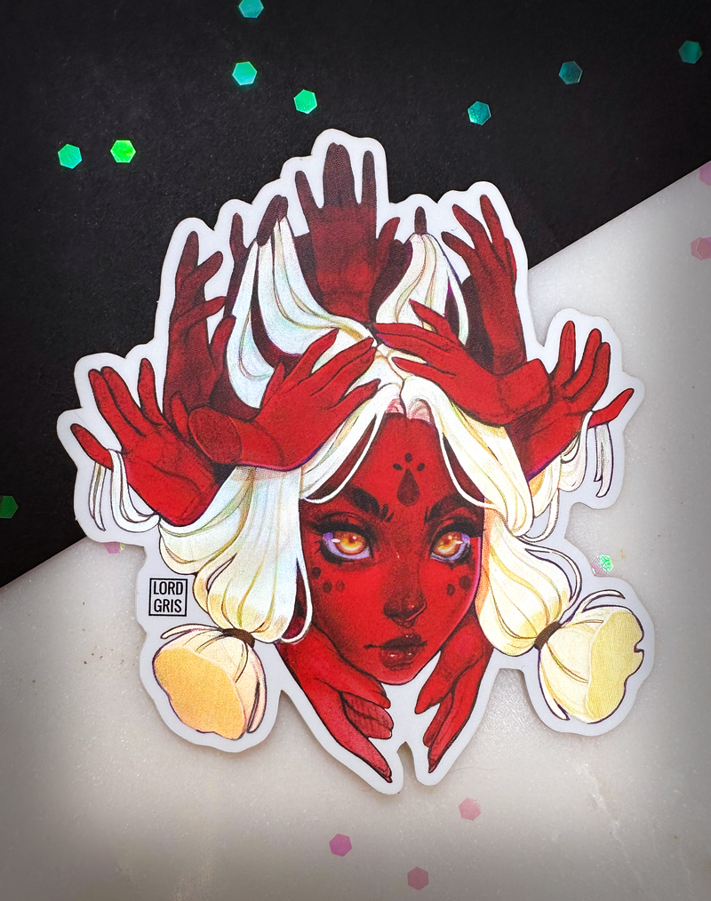 Red Hands Girl Matte Mirror Sticker