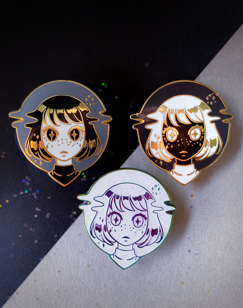 Limited Edition of 150 Anodized Metal Glitch Girl Pin